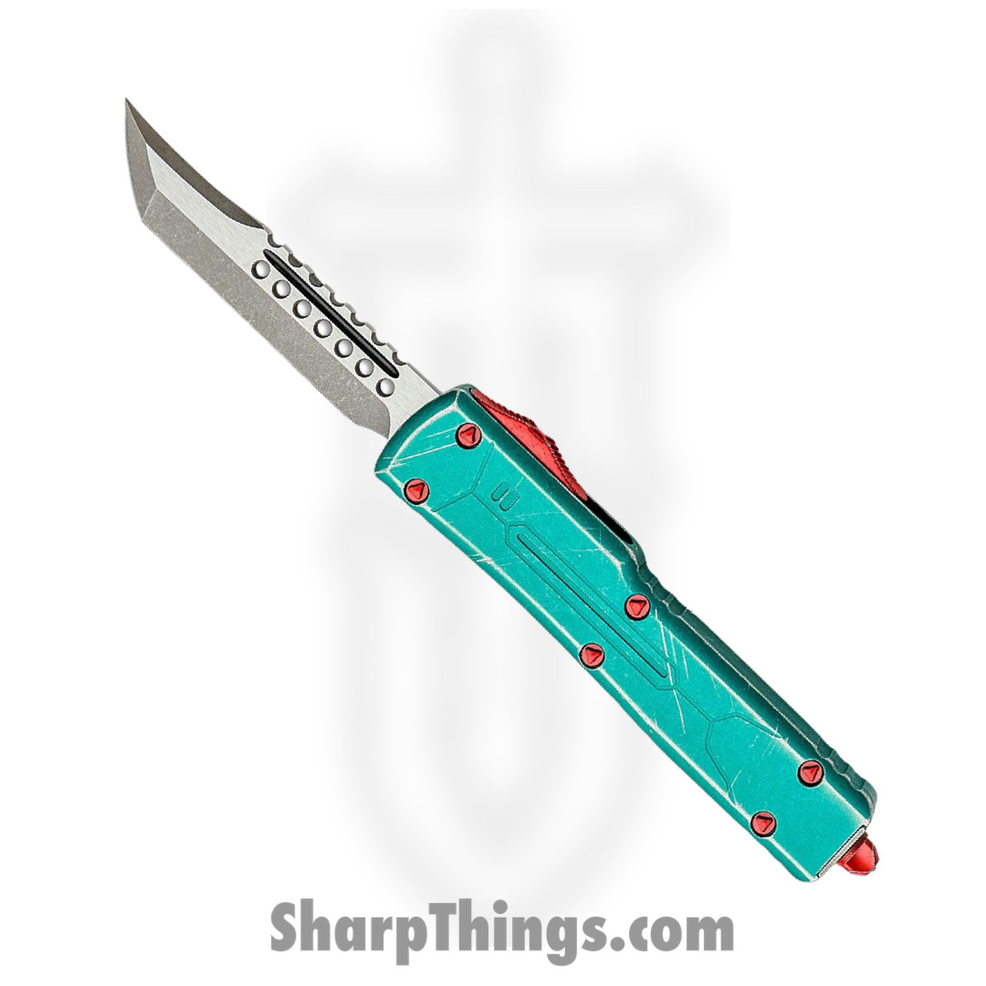 dafd25d7-ca8e-4e60-837b-5d2d81013dfd_419-10BH_1.jpg Microtech - 419-10BH - UTX-70 Bounty Hunter - OTF Auto - Elmax Apocalyptic Hellhound Tanto - 6061-T6 Aluminum - Distressed Green - Image 1