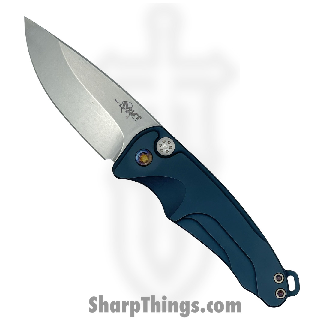 db531f2f-f728-4a25-8f80-13d18c56565e_MKA394TQ-44AU-TFC2-Q4_1.jpg Medford Knife - MKA394TQ-44AU-TFC2-Q4 - Smooth Criminal Auto Folder - Tumbled S45VN Drop Point – Blue - Flamed Hw - Image 1