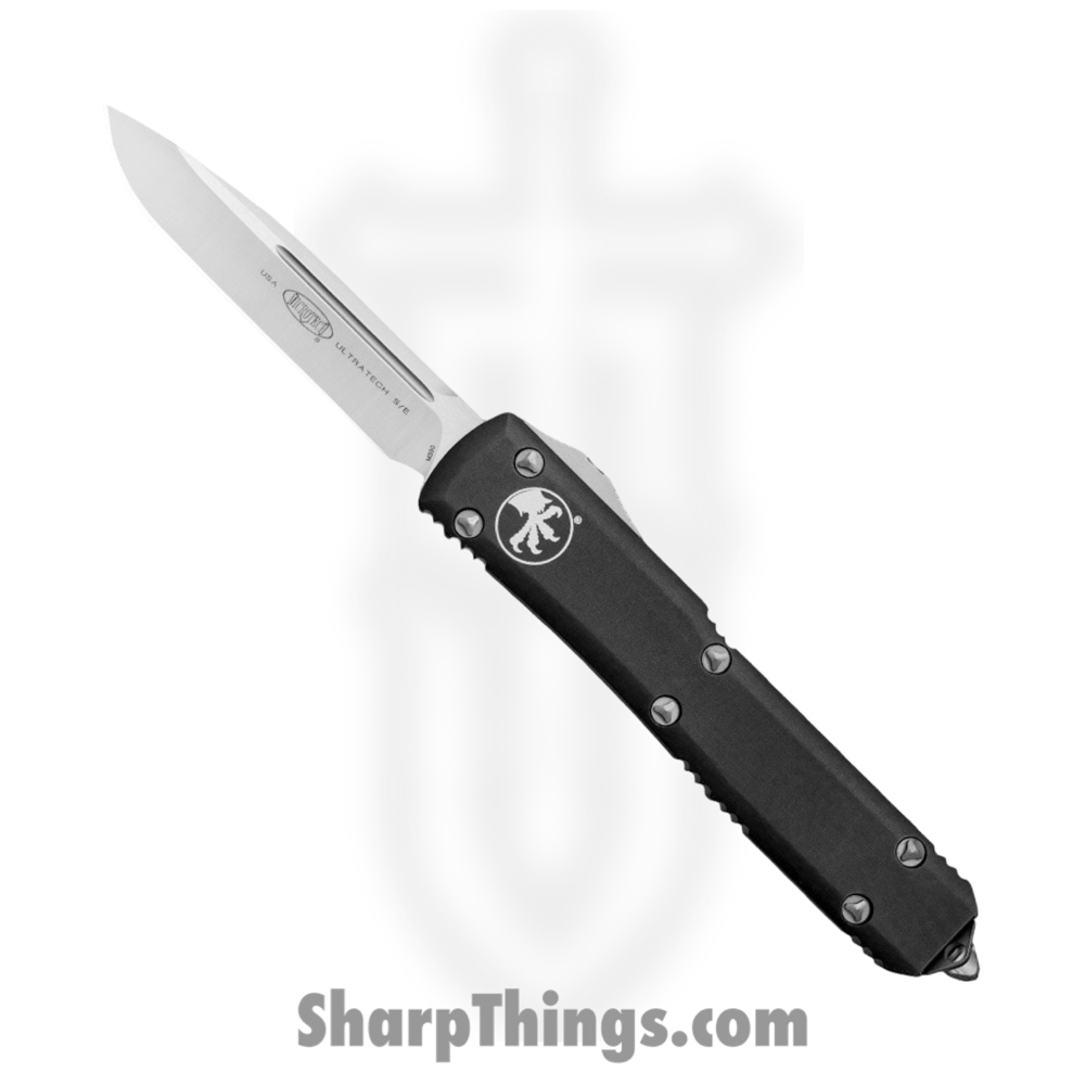 db853271-355e-428a-ad57-885b6b62f2af_121-4_1.jpg Microtech - 121-4 - Ultratech - OTF Auto - M390, 204P, Elmax, or XHP Satin Drop Point - Aluminum - Black - Image 1