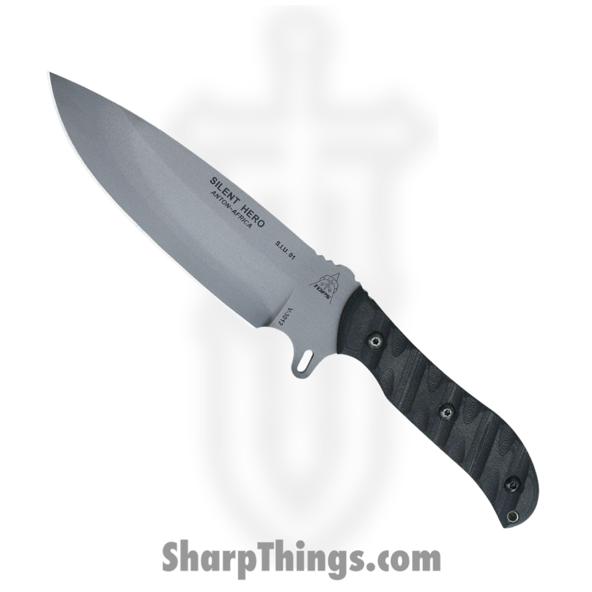 de0fa357-f97c-45f8-9697-5f8c1ebf82f5_TPHERO03_1.jpg Tops - TPHERO03 - Silent Hero - Fixed Blade Knife - 1095 Carbon Coated Drop Point - Micarta - Gray - Image 1