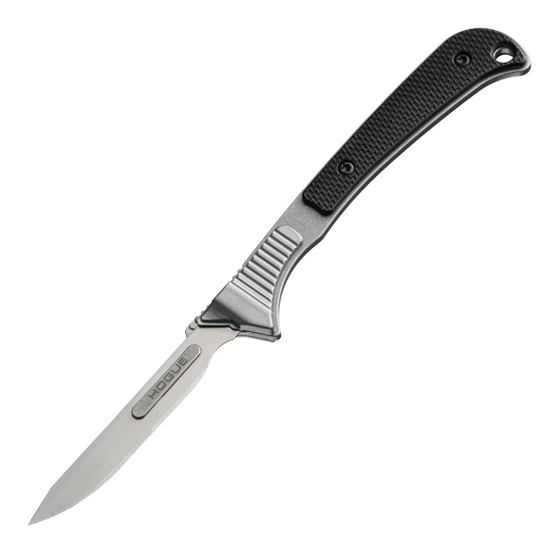 de35d87f-341c-48dc-89a7-b60a7f60692e_35876_1.jpg Hogue Knives - 35876 - Expel Scalpel Replaceable Blade - Fixed Blade Knife - Stainless Tumbled Havalon Piranta - G11 - Black - Image 1