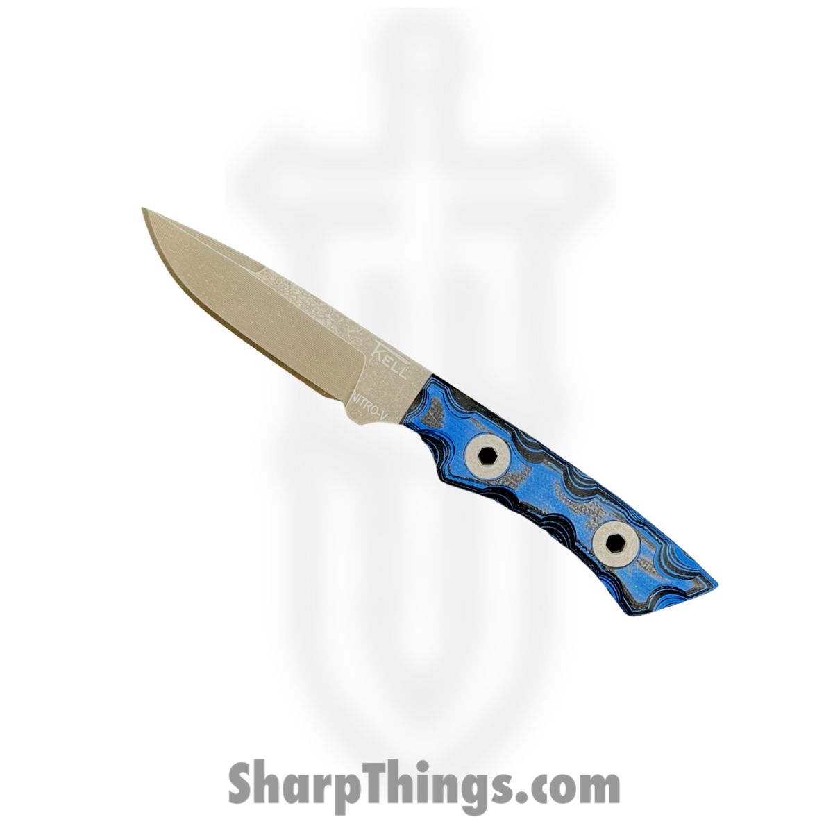 de3ed646-012e-4d80-a23c-a1caec407304_PiranaG10Bur_1.jpg T.Kell Knives - PiranaG10Bur - Piranha - Fixed Blade Knife - Nitro V Coated Clip Point - G10 - Blue/Black Burl - Image 1