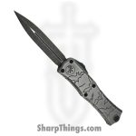 Microtech - 1702M-1BMHWBAS - Mini Hera II Sig Series - OTF Auto - M390MK Apocalyptic Dagger - Aluminum "Bats" - Black Gray