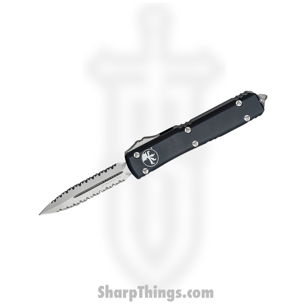dee1707e-e425-4c10-b088-d7217b352533_122-D12_1.jpg Microtech - 122-D12 - Ultratech - OTF Auto - Elmax, M390, 204P Stonewash Dagger - 6061-T6 Aluminum - Black - Image 1
