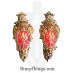 Denix - DX24L - Fleu de Lis Sword Gun Hanger 2 Piece Set - Metal - Bronze Red