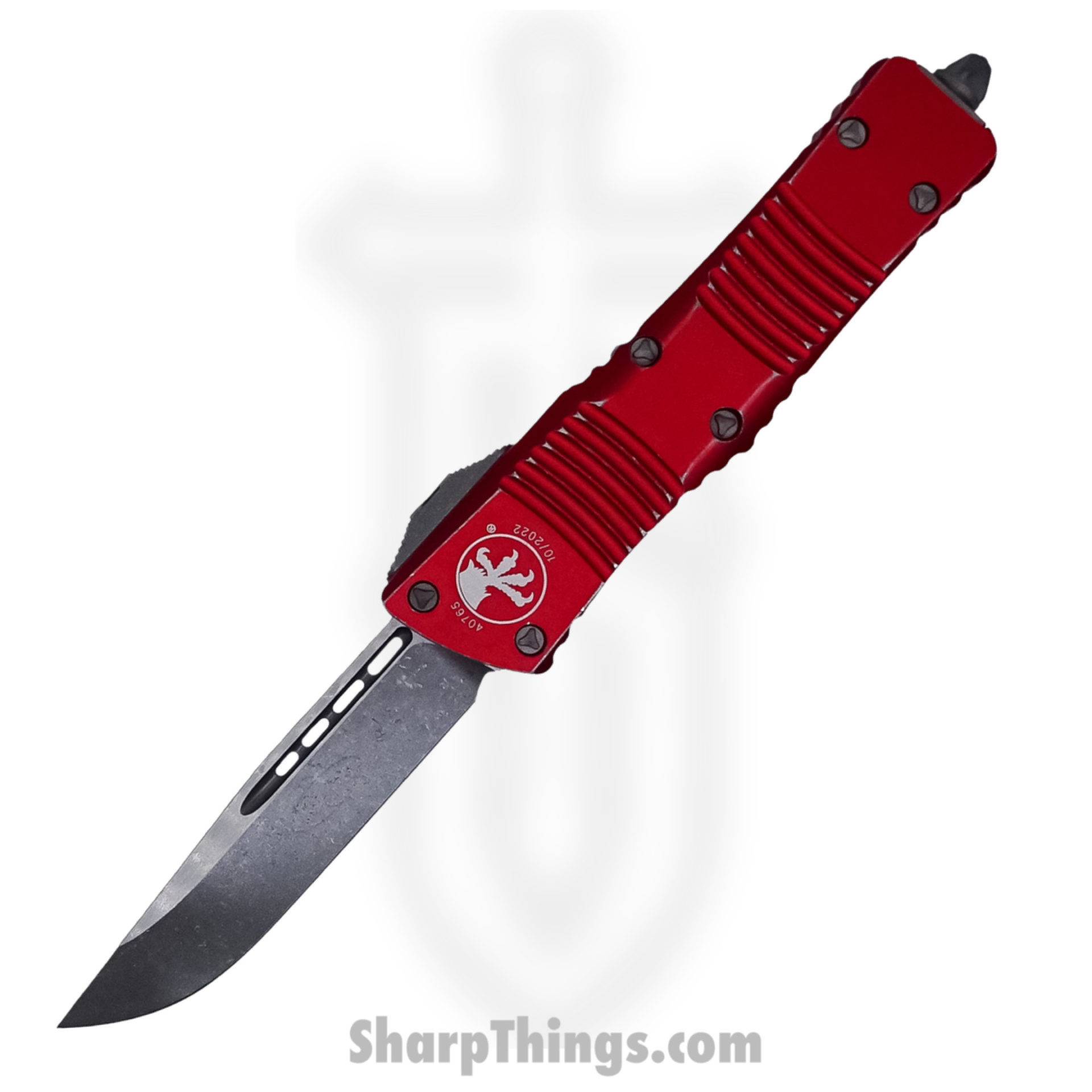 dfcb8e1e-2050-4079-ae6f-9c40b0fab0aa_143-10DRD_12.jpg Microtech - 143-10DRD - Combat Troodon - OTF Auto - CTS-204P Stonewash Drop Point - 6061-T6 Aluminum - Distressed Red - Image 1