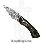 Royalty Rings Co. - RRC-Nyx-14 - Nyx - Fixed Blade Knife - Baker Forge Icestom Wavy Damascus Kiridashi - Resin - Black/Gold/Green