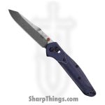 Benchmade - 940-04 - Osborne - Folding Knife - M390 Satin Reverse Tanto - Denim Micarta - Blue