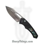 Heretic Knives - ParManVFWGAI - Pariah - Folding Knife - Vegas Forge San Mai Damascus Harpoon - Carbon Fiber/Abalone inlay - Black