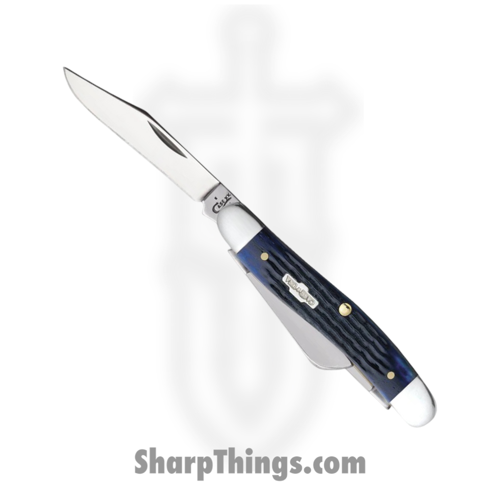 e16e62f3-6478-4a83-a115-43257004682f_CA02801_1.jpg Case Cutlery - CA02801 - Medium Stockman - Folding Knife - Tru-Sharp™ Stainless Polished Clip/Sheepfoot/Spey - Corn Cob Jigged Bone - Blue - Image 1