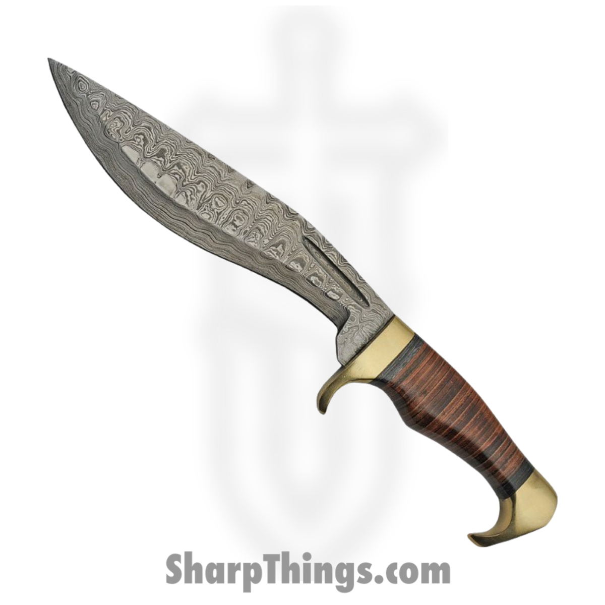 e1d38e6a-b35a-4b90-9a10-a1ddb5ede106_DM1232_1.jpg Damascus - DM1232 - Kukri Stacked Leather - Fixed Blade Knife - Damascus Kukri - Stacked Leather - Brown - Image 1