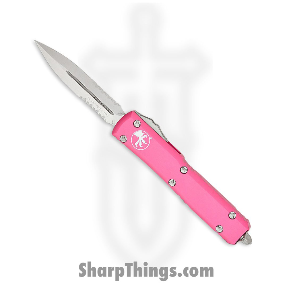 e22fbc63-663d-48fb-90d7-41fab7a28119_122-11PK_1.jpg Microtech - 122-11PK - Ultratech - OTF Auto - Stonewash Dagger - 6061 T6 Aluminum - Pink - Image 1