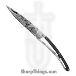 Deejo - DEE1CB028 - Tattoo Demon 37g - Folding Knife - 420 SS Coated Drop Point - Ebony Wood SS - Black