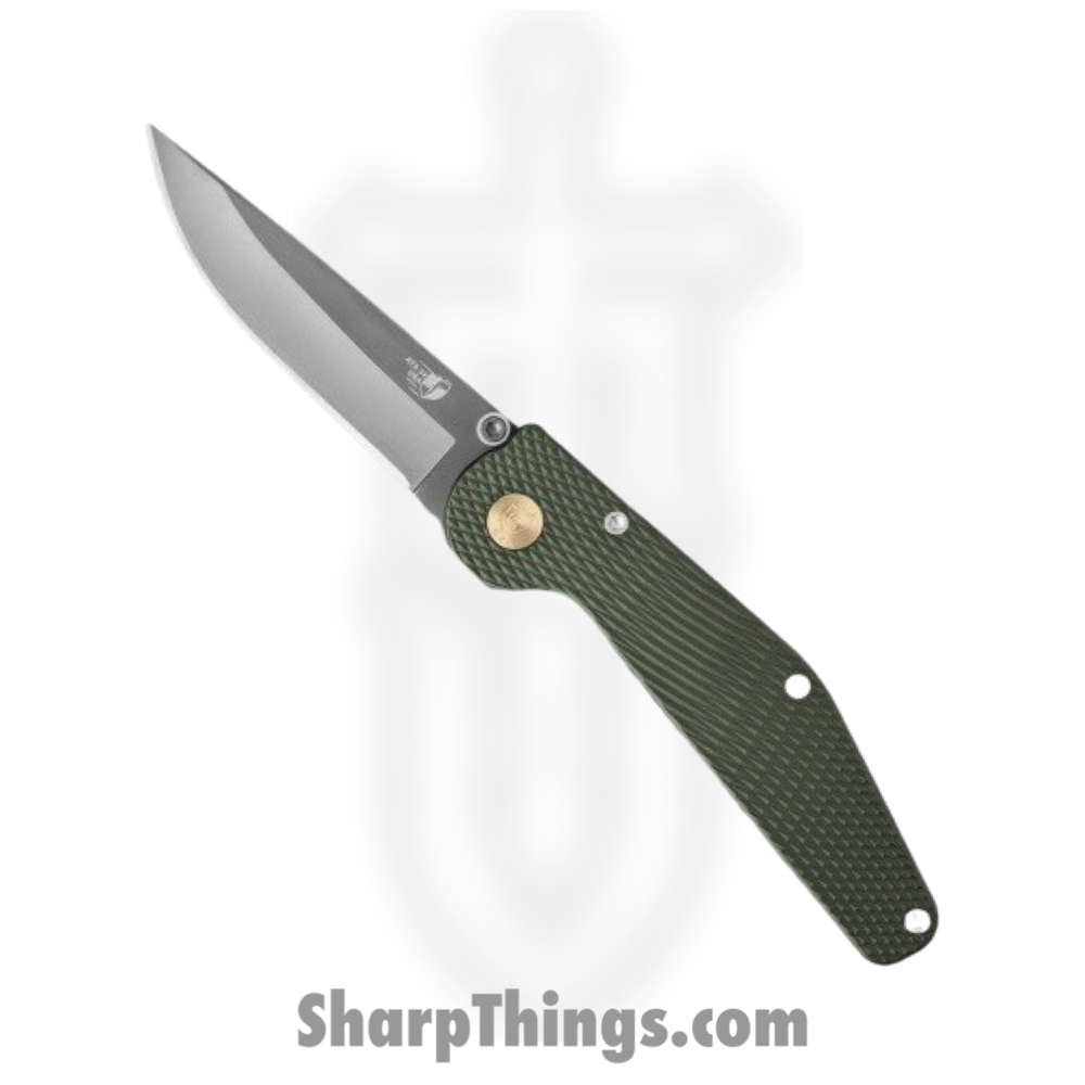 e2bc63c6-e43e-42b6-9001-618225641bd0_GT111_1.jpg GT Knives - GT111 - Police - Automatic Knife - ATS 34 Gray Drop Point - Aluminum - Green - Image 1