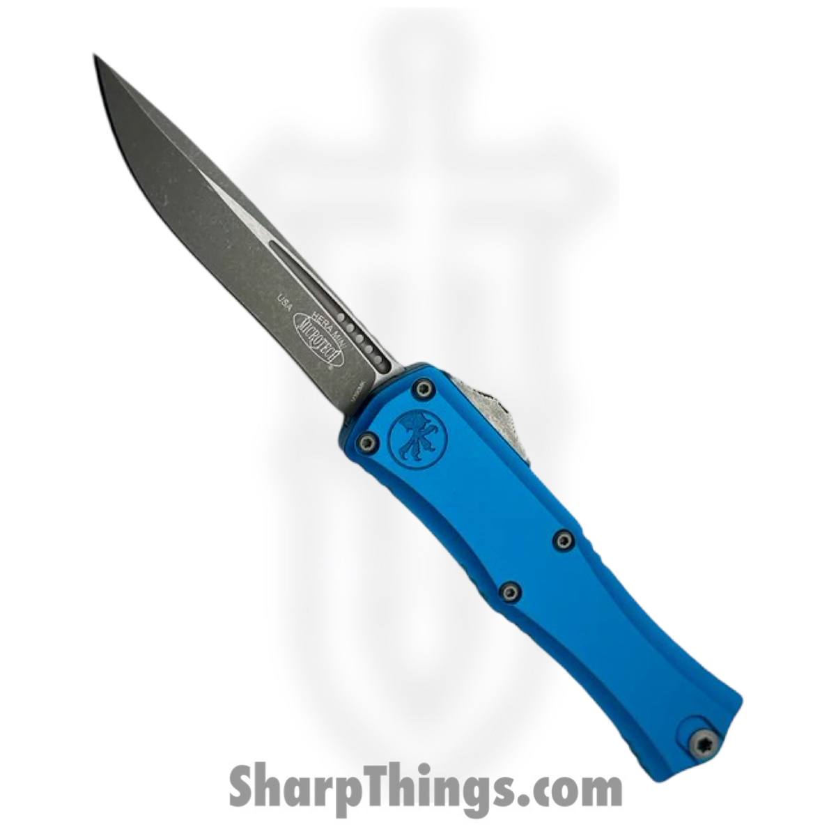e2d0fc76-5f92-402c-90b5-1ad992621ef7_1705M-10APBL_1.jpg Microtech - 1705M-10APBL - Mini Hera II - OTF Auto - M390MK Apocalyptic Recurve - 6061-T6 Aluminum - Blue - Image 1