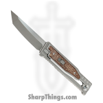Reate Knives - EXO31133VMI - Mini EXO - Gravity Knife - CPM 3V Stonewash Tanto - Titanium Burlap Micarta Inlay - Brown