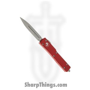 Microtech - 147-10RD - UTX-70 - OTF Auto - Elmax, M390, 204P Stonewash Dagger - 6061-T6 Aluminum - Red