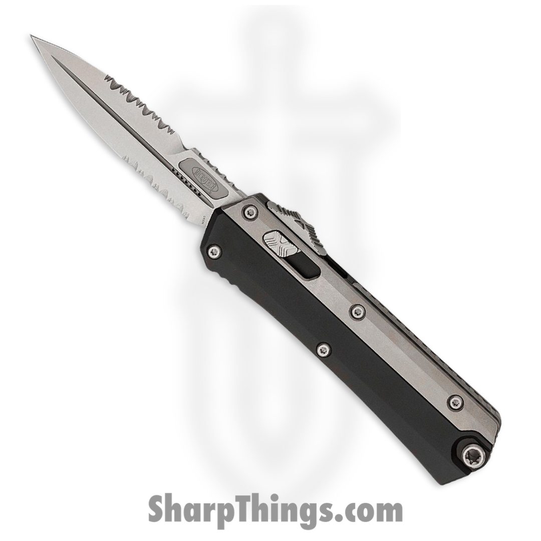 e5004325-dbd2-40f2-a816-da82258df713_184-12_1.jpg Microtech - 184-12 - Glykon - OTF Auto - Elmax Stonewash Bayonet - 6061-T6 Aluminum and BB Titanium - Black Gray - Image 1