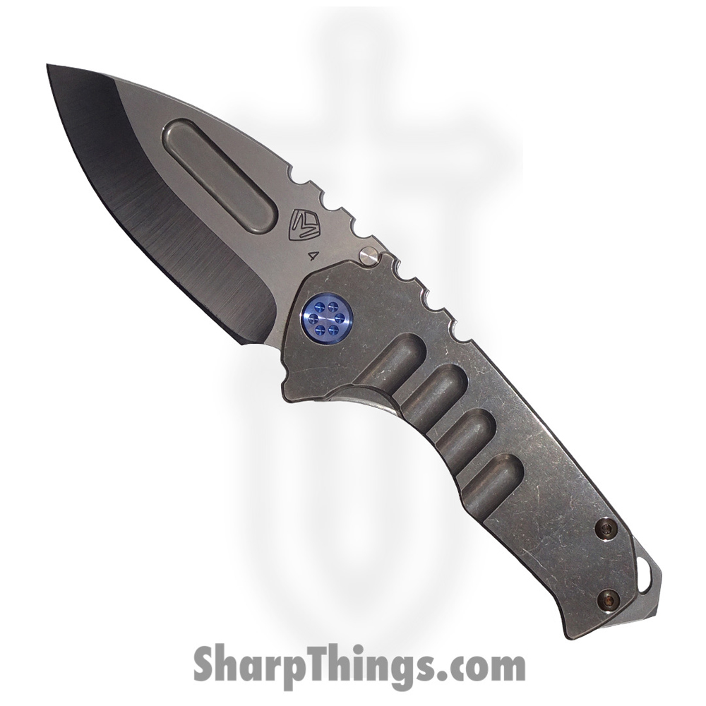 e5aee500-1804-4d4c-8685-0c570c0667a8_MK0294TD-01TM-T2C2-BN_1.jpg Medford Knife - MK0294TD-01TM-T2C2-BN - Genesis "T" Drop Point Folder - Tumbled S45VN - Tumbled Titanium w/ Blue HW/Clip - Image 1