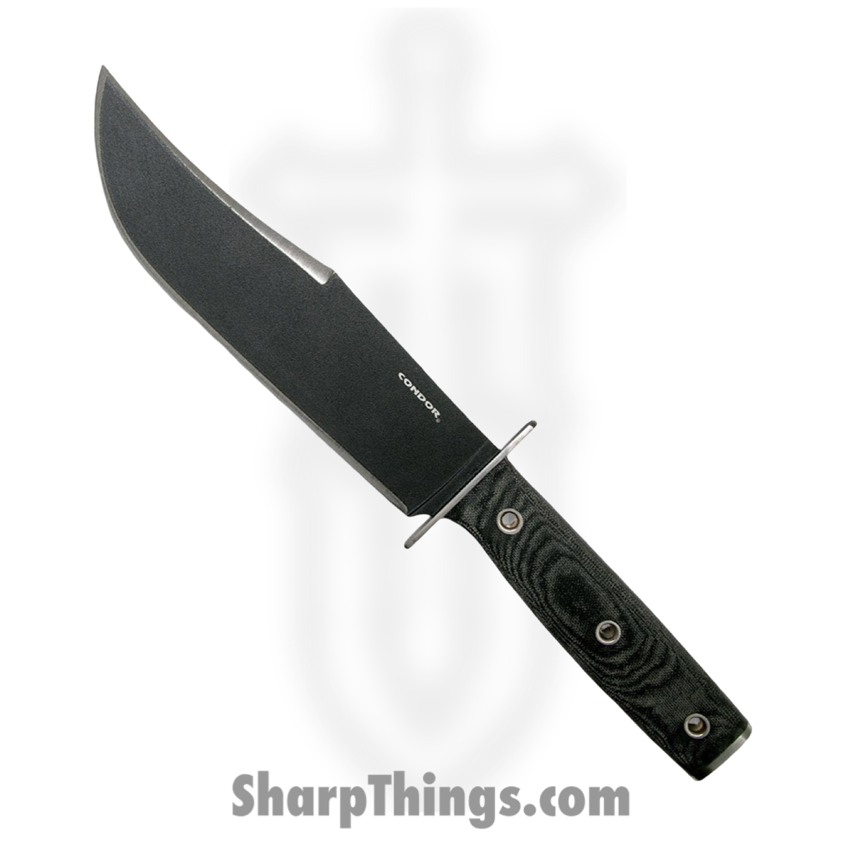 e693fbd7-7036-4a48-8008-c362bf0725ad_CTK180675_1.jpg Condor Tool & Knife - CTK180675 - Operator Bowie - Fixed Blade Knife - 1075 HC Coated Clip Point - Micarta - Black Gray - Image 1