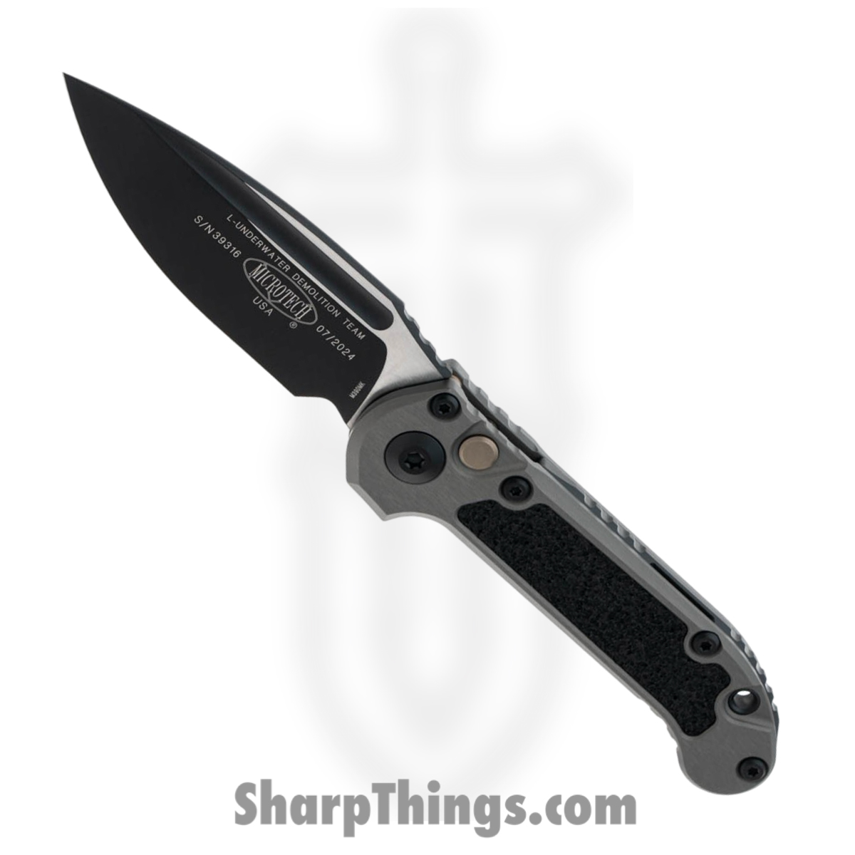 e7df109a-3982-4d56-a0d4-f8deac067d35_1135-1NC_1.jpg Microtech - 1135-1NC - L.U.D.T. Gen III - Automatic Knife - M390MK Two Tone Drop Point - 6061-T6 Aluminum - Natural Clear Gray - Image 1