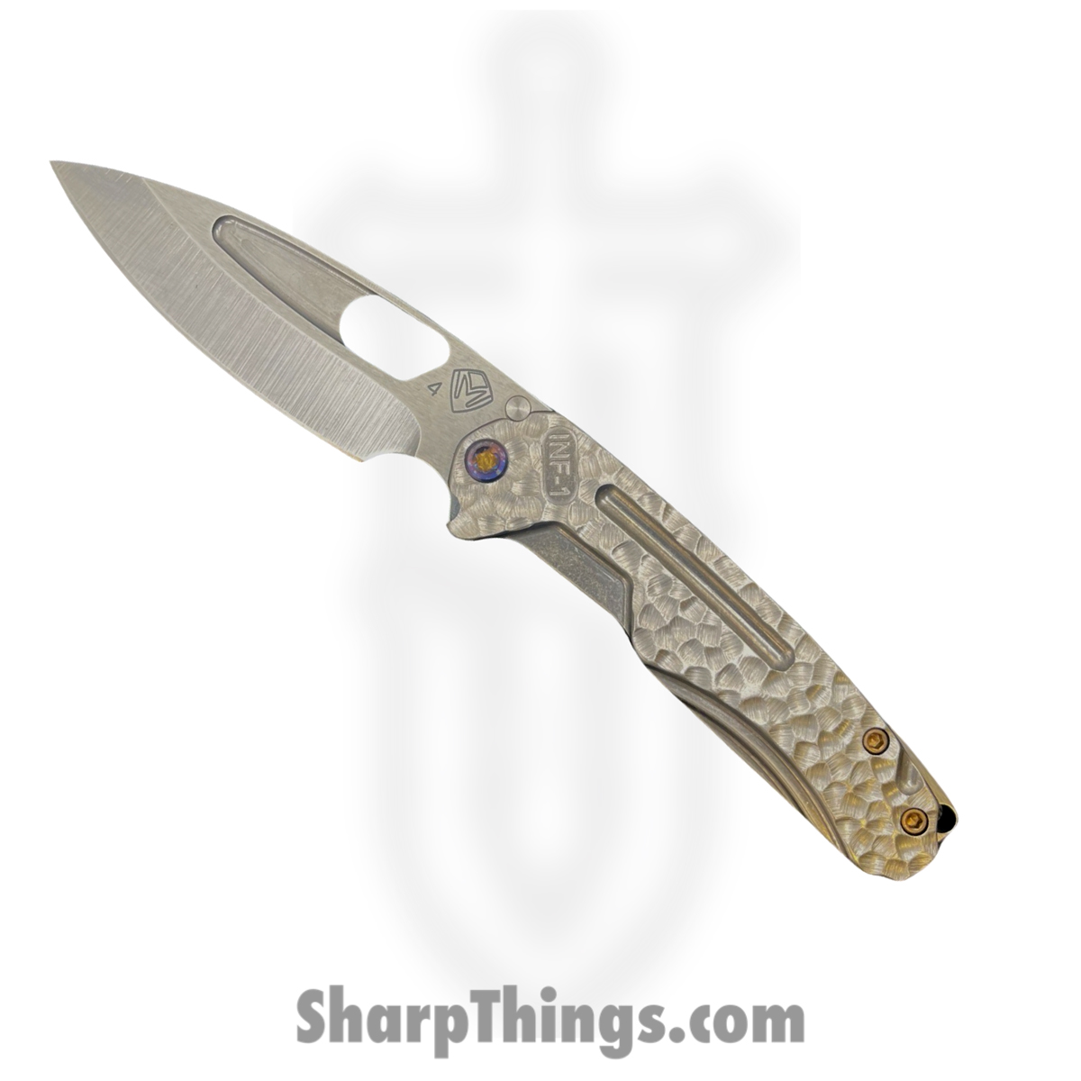 e8b2ddc4-a2ca-447e-9bed-f5f0f19eddcc_MK0314TQ-01TM-TFCF-BN_1.jpg Medford Knife and Tool - MK0314TQ-01TM-TFCF-BN - Infraction - Folding Knife - S45VN Tumbled Drop Point - Titanium - Tumbled "Peaks & Valleys" - Image 1