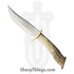 Ken Richardson Knives - KRK1408P - Small Bowie - Fixed Blade Knife - 1085 HC Satin Clip Point - Elk Antler - Tan