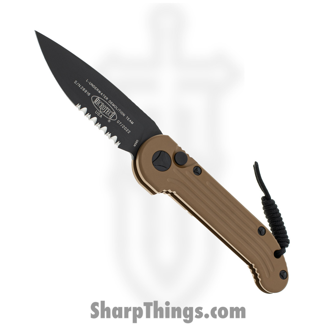 eacc48ba-b082-4a3e-b469-d6b96be112a4_135-2TA_1.jpg Microtech - 135-2TA - L.U.D.T. - Automatic Knife - Elmax, M390, 204P Coated Drop Point - 6061-T6 Aluminum - Tan - Image 1