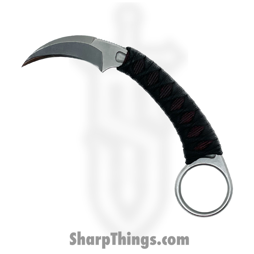 eb841474-429f-4be5-8cc3-0d7a84aed339_PIKASW_1.jpg Bastinelli Creations Creations - PIKASW - Pika Stonewashed - N690 - Fixed Blade Knife - Black w Red Custom Cobra Wrap - Image 1