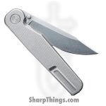 Tactile Knife Co. - TTROKTHM20CV - Rockwall Thumbstud - Folding Knife - 20CV Stonewash Drop Point - Titanium - Silver