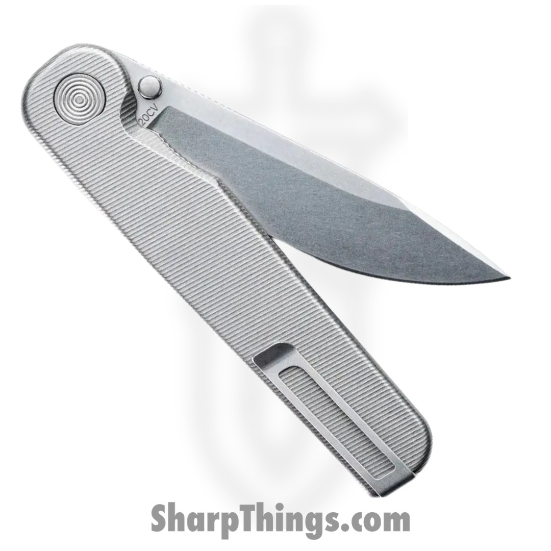 ec055481-f651-44dc-8c4d-db84f67f3dc0_TTROKTHM20CV_1.jpg Tactile Knife Co. - TTROKTHM20CV - Rockwall Thumbstud - Folding Knife - 20CV Stonewash Drop Point - Titanium - Silver - Image 1