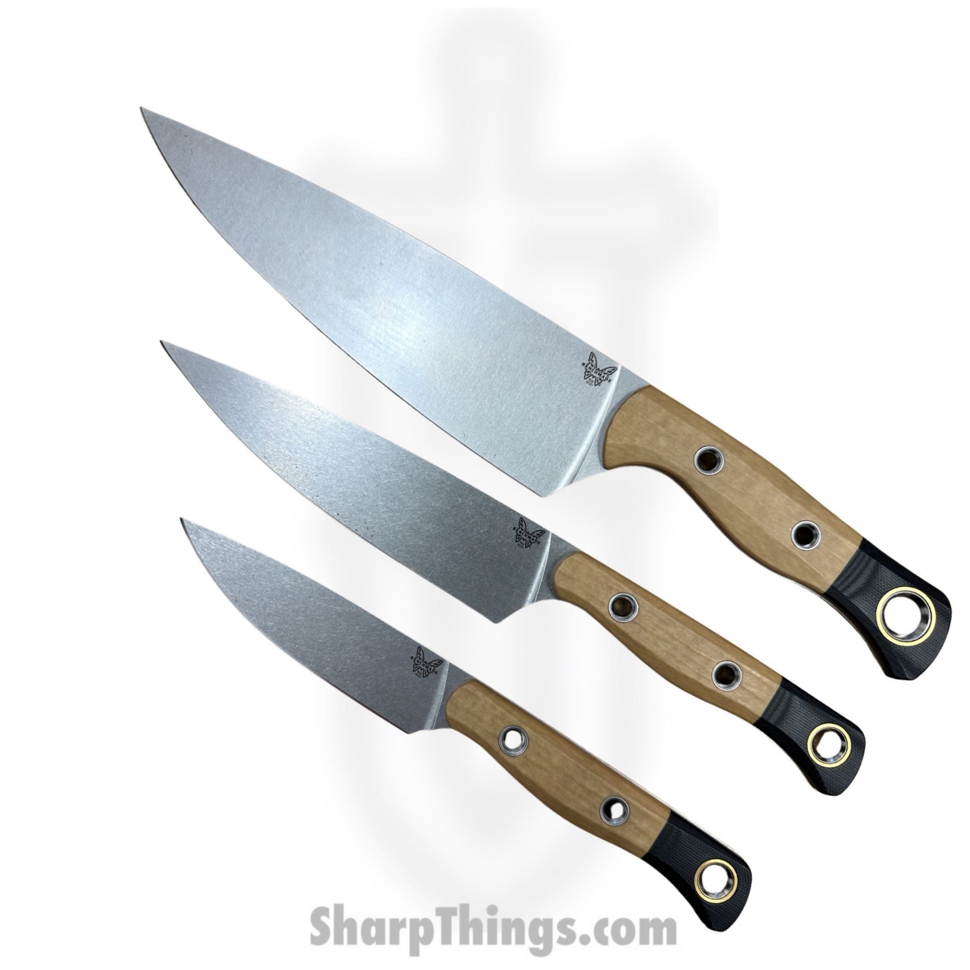 ec5a3e78-a257-4c21-91d7-fc179b6a8c61_4000-02_1.jpeg Benchmade - 4000-02 - 3 Piece Set - Fixed Blade Knife - CPM-154 Stonewash Drop Point - Richlite - Tan, Black - Image 1