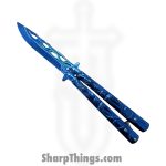 VOC - BK140 - Butterfly Knife - Balisong - 440 SS Coated Drop Point - Dragon - Blue