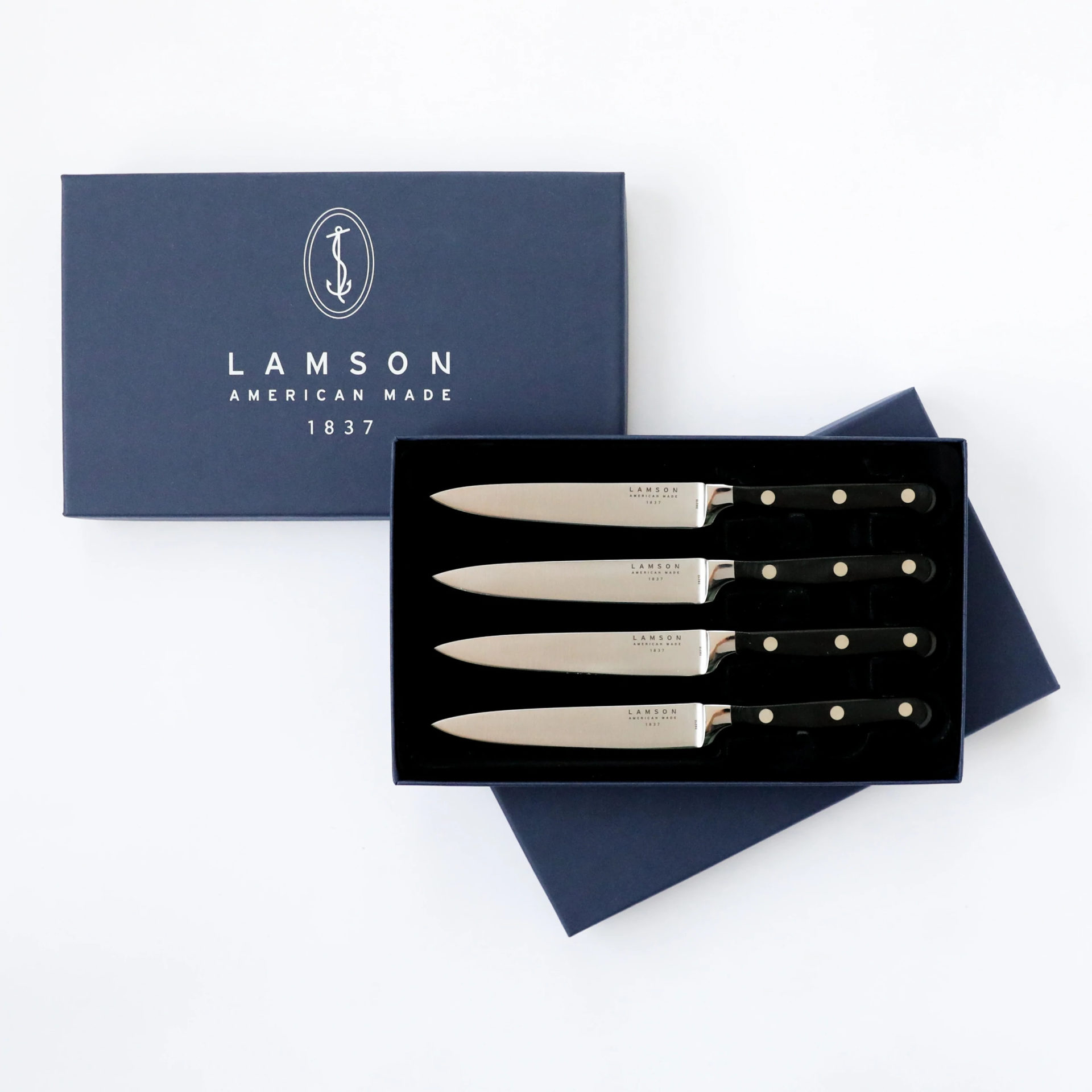 ed16d27d-765c-4753-93fb-85b0083cb1d9_39292_1.jpg Lamson - 39292 - 4-Piece 5″ Premier Forged Fine Edge Steak Knife Set - 4116 Polished - G10 - Midnight Black - Image 1