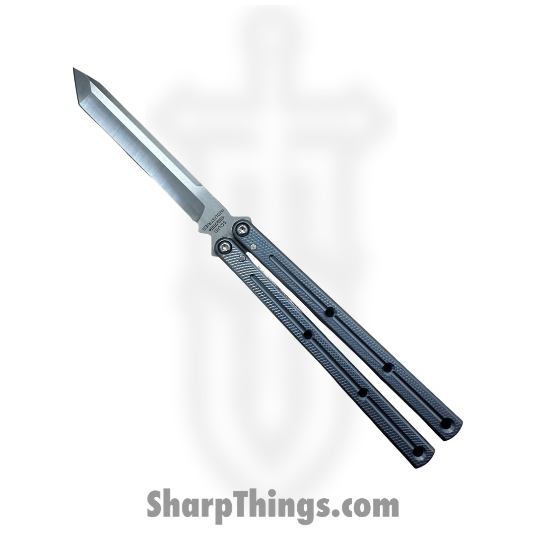 ed33f6df-beae-4f64-a177-39fa4fb2c982_09TNALSA01GM_1.jpg Squid Industries - 09TNALSA01GM - Krake Raken Tanto V2.5 Balisong Knife - AEB-L 7075 - Gunmetal - Image 1