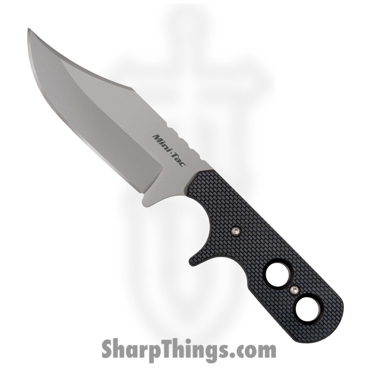 ee5a3061-4af4-4a7f-8a1c-52fc1bae3959_CS49HCF_1.jpg Cold Steel - CS49HCF - Mini Tac Bowie - Fixed Blade Knife - 8Cr13MoV Blasted Clip Point - Griv-Ex - Black - Image 1