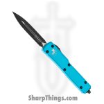 Microtech - 147-1TQ - UTX-70 - OTF Auto - Elmax, M390, 204P Coated Dagger - 6061-T6 Aluminum - Turquoise