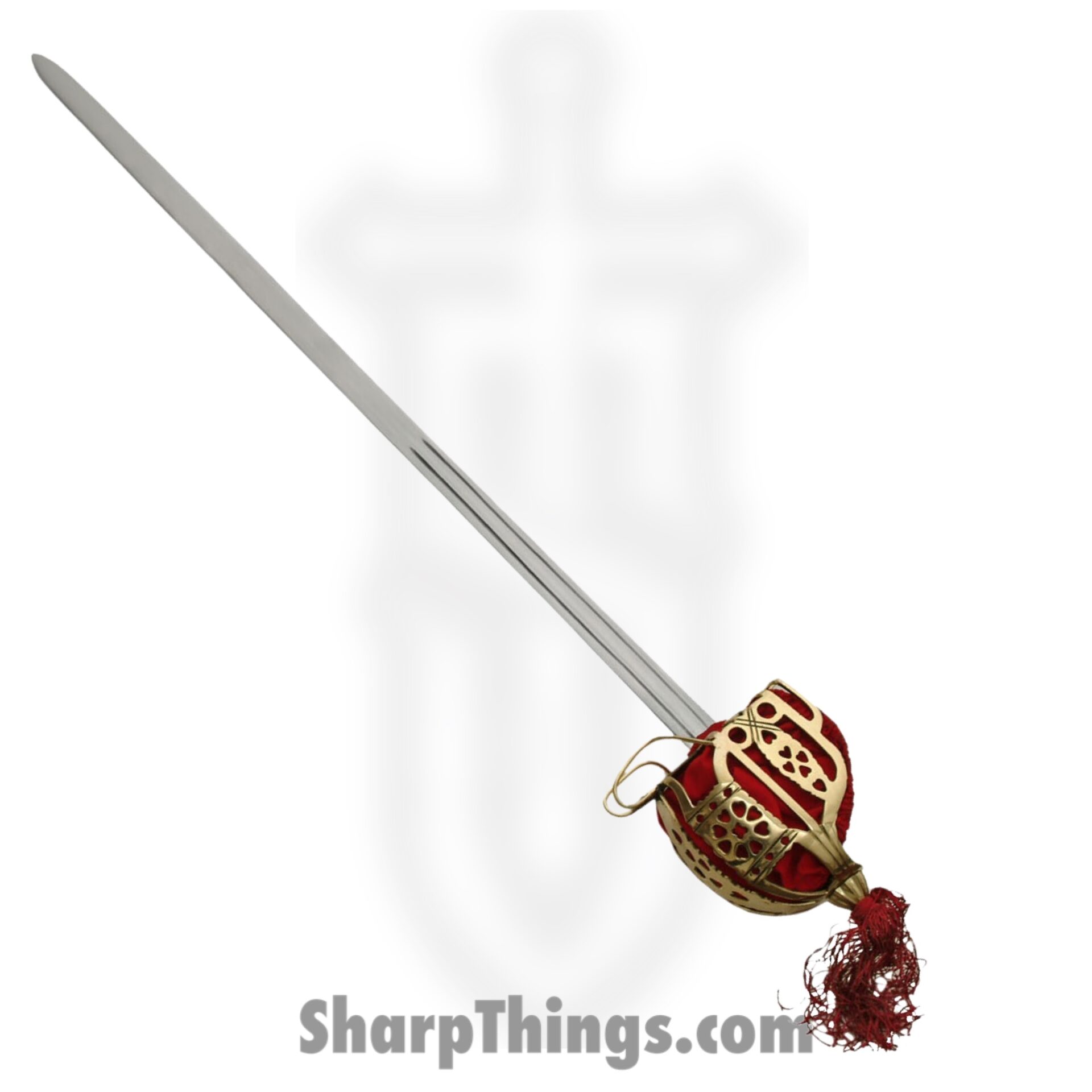 f0962645-0342-4a6f-bd9a-d870a54fbc4e_ICS-824_1.jpeg Universal Swords - ICS-824 - Historically Correct Scottish Highlander Basket Hilt Broadsword - Fixed Blade Knife - 440 Stainless Steel Stainless Sword - Gold Plated Steel - Red - Image 1