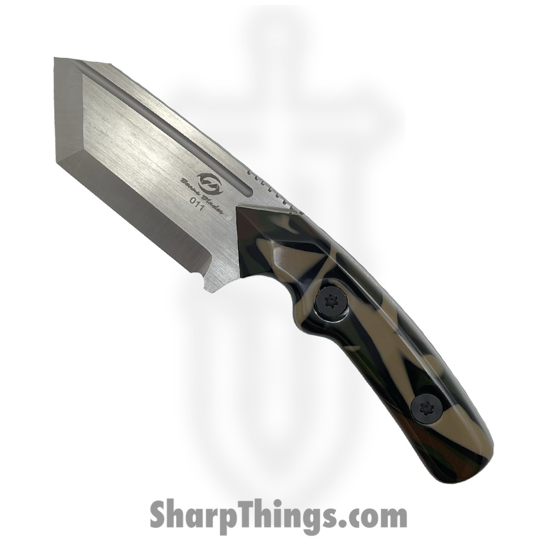 f0ffb69c-0e95-4190-8a8d-52cd516cfa3c_BBMiniwarWC_1.jpg Beans Blades - BBMiniwarWC - Mini Warrior - Fixed Blade Knife - M390 Satin Tanto - Kirinite - Woodland Camo - Image 1
