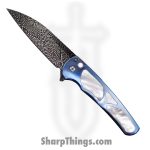 ProTech - 2023MALIBU011 - 2023 Malibu Custom 011 Blue Ti w/ White Pearl Inlays - Nichols Damascus Mosaic Wharncliffe - Anodized Titanium with White Pearl Inlay - Blue Pearl