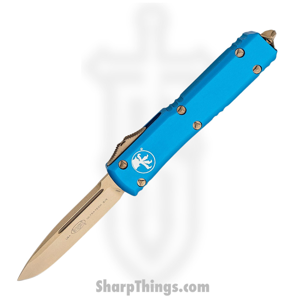 f1602205-077e-44dc-974b-b65076ac49e0_121-13BL_1.jpg Microtech - 121-13BL - Ultratech - OTF Auto - Elmax, M390, 204P Bronze Drop Point - 6061-T6 Aluminum - Blue - Image 1