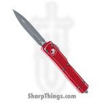 Microtech - 147-10DRD - UTX-70 - OTF Auto - Elmax, M390, 204P Stonewash Dagger - 6061-T6 Aluminum - Distressed Red