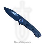Heretic Knives - H001-6A-BLUTI - Wraith Manual - Folding Knife - Battle worn DLC Magnacut Clip Point - DLC Titanium w/Carbon Fiber - Black with Blue Ti Accents