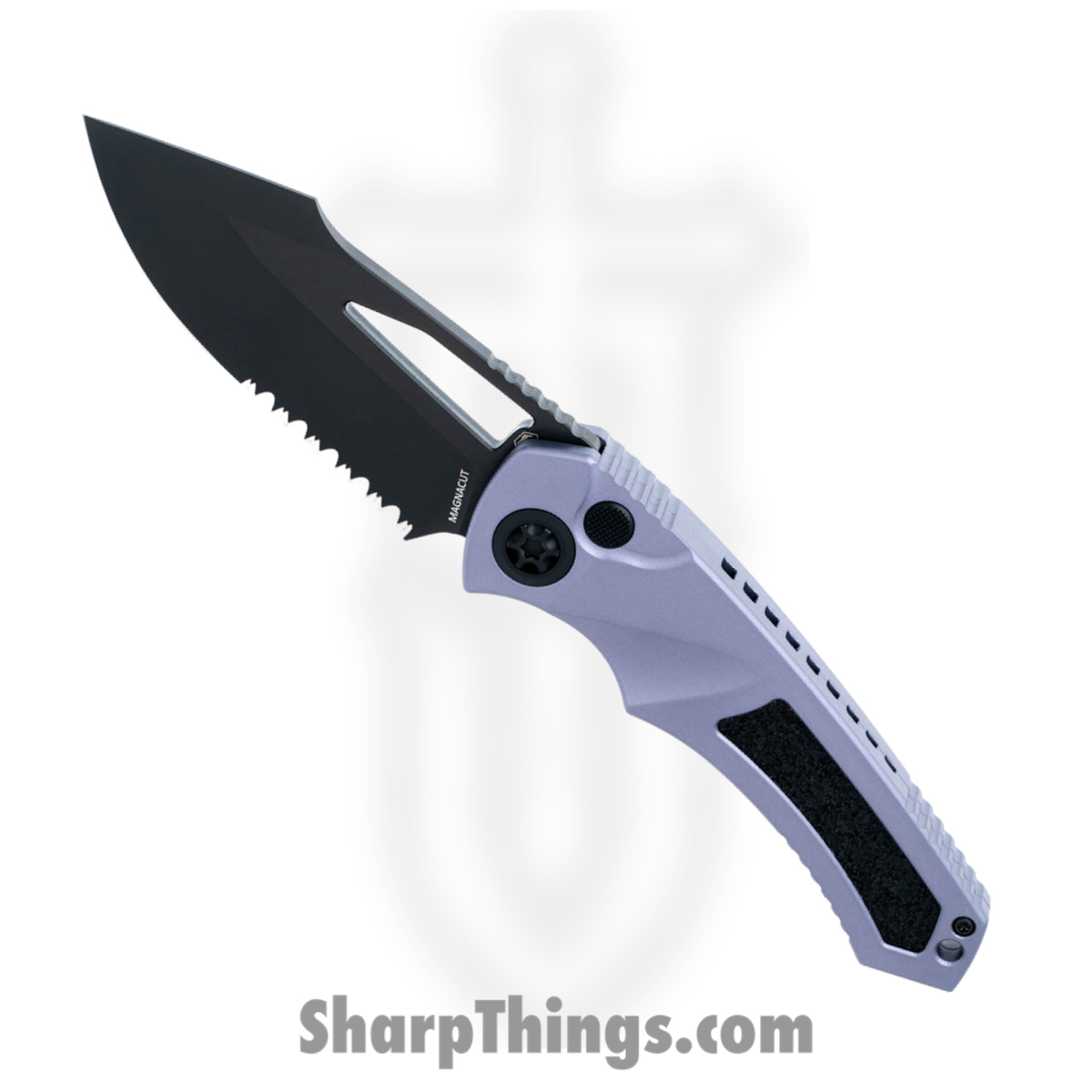 f35f36a8-0a4e-4ed0-84b2-d5e7d5a9477f_H046-6B-GRY_1.jpg Heretic Knives - H046-6B-GRY - Pariah - Folding Knife - MagnaCut DLC Drop Point Serrated - Aluminum with Grip Inlay - Gray Black - Image 1