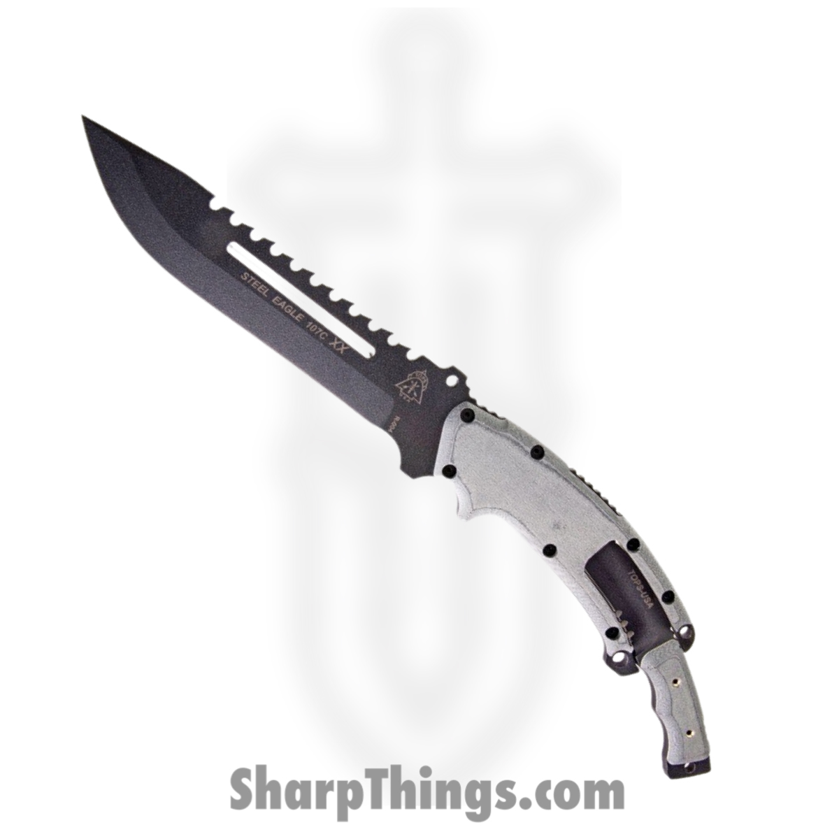 f3794216-0889-4b08-8bfe-7155f319fdd5_TPSE107CXX_1.jpg Tops - TPSE107CXX - Steel Eagle/Mini Eagle Combo - Fixed Blade Knife - 1095HC Black Stonewash Clip Point - Micarta - Gray - Image 1