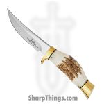 Gil Hibben - GH5126 - Whitetail Skinner - Fixed Blade Knife - 1.4116 German Steel Polished Trailing Point - Stag - White Brown