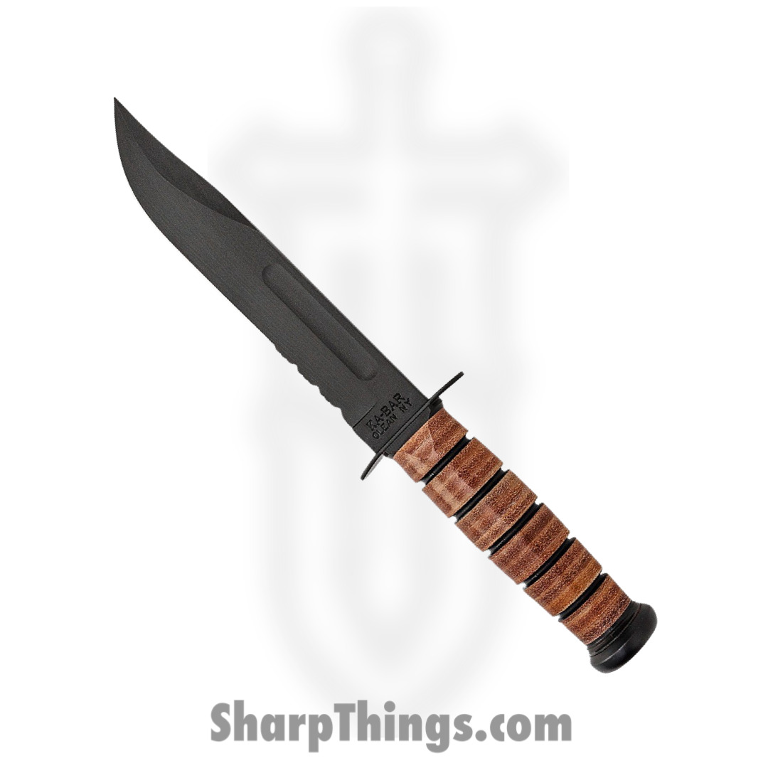 f3f9c332-7b4a-4907-89f7-06f3e08810d0_KA5018_1.jpg Ka-Bar - KA5018 - USMC Fighting Knife - Fixed Blade Knife - 1095 Carbon Coated Clip Point - Stacked Leather - Brown - Image 1