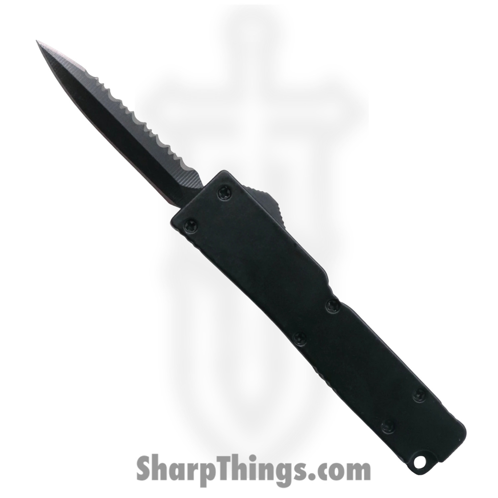 f43e94aa-81e8-435d-af45-9e9e5042aae7_DT5S-DBS-BK_1.jpg VOC - DT5S-DBS-BK - 5 inch Half Serrated Firecracker A1 - OTF Auto - 440 Stainless Steel Black Dagger - Steel - Black - Image 1