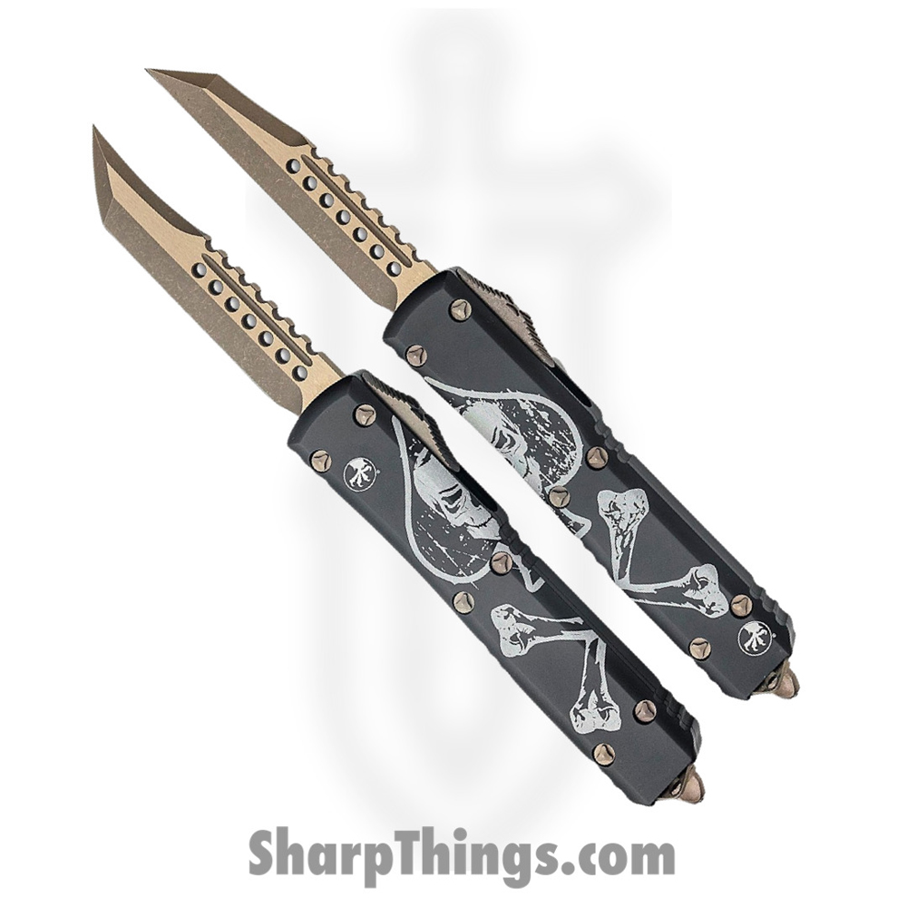 f4995502-657b-4c00-8f0c-e8885427359f_119-13SETDCS_1.jpg Microtech - 119-13SETDCS - Ultratech Hellhound/Warhound Death Card Set - OTF Auto - Elmax Bronze Apocalyptic - 6061-T6 Aluminum - Black/White - Image 1