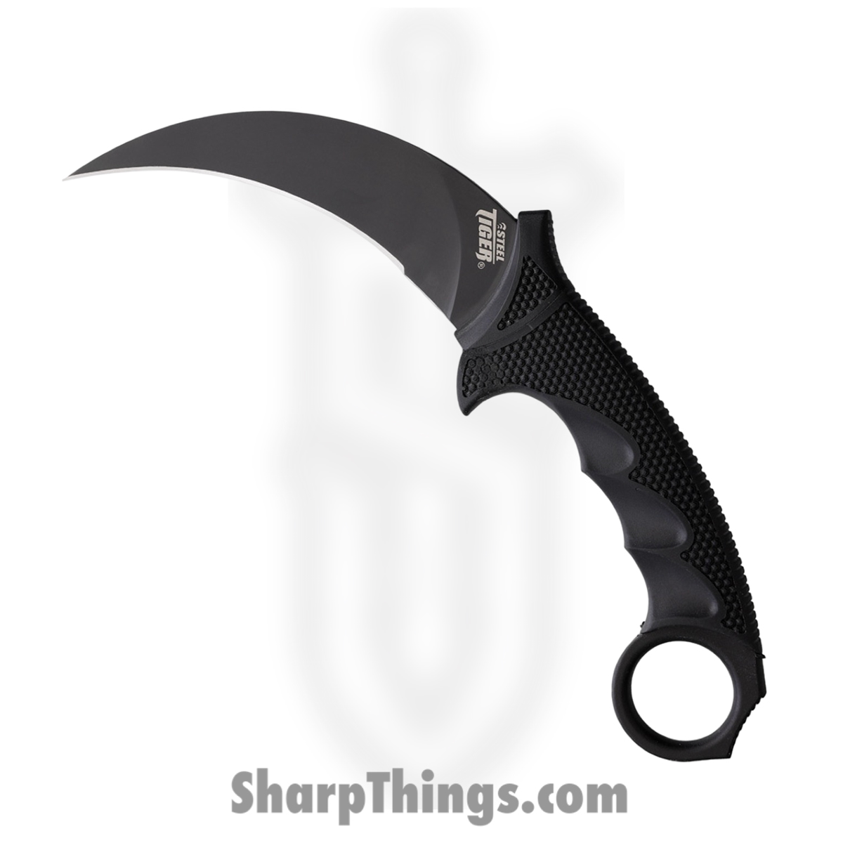 f4b6df20-d4a4-4813-86fe-fdd09f23bada_CS49KSTBKBK_1.jpg Cold Steel - CS49KSTBKBK - Steel Tiger - Fixed Blade Knife - AUS-8A Coated Karambit - Griv-Ex Kray-Ex - Black - Image 1